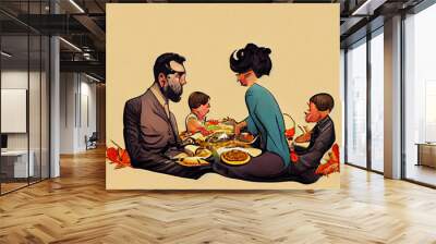 family together on thanksgiving day Wall mural