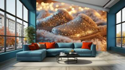 Sequin house slippers shimmering indoors Wall mural