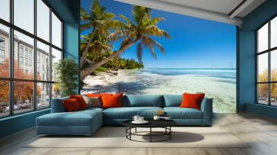 Boats and tropical beach in caribbean sea, Saona island, Dominican Republic Wall mural