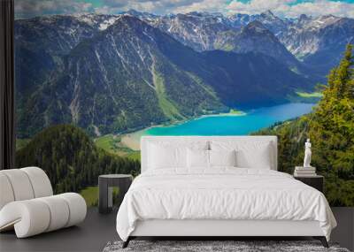 View from the summit of Rofan, turquoise Achensee near Maurach, Austria, Europe Wall mural