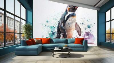 cute penguin animal watercolor. Generative AI Wall mural