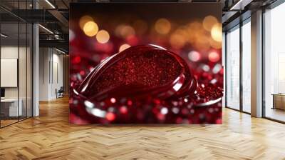 stunning red glitter close-up with abstract bokeh. Generative AI Wall mural