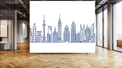 city skyline in single line art isolated on white background, Simple modern minimaistic style Wall mural