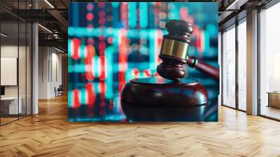 Judge gavel with Forex trading charts and graph on blur background, Forex law and legal support concept Wall mural