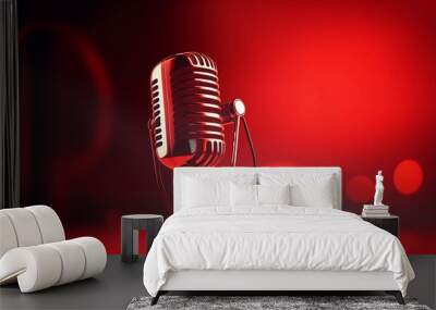 Vintage Professional microphone with red bokeh background on stage Wall mural