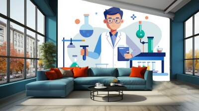 Doctors Research Medicine, Medicine research concept, doctors study medicine, Flat vector illustration. Medical laboratories make pharmaceutical test by chemistry science. Wall mural