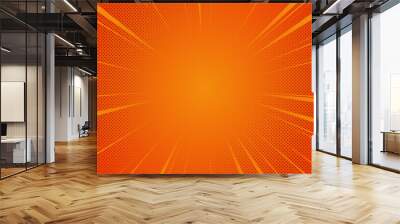 comic zoom lines with dots on orange background , abstract background with rays, empty design element	 Wall mural