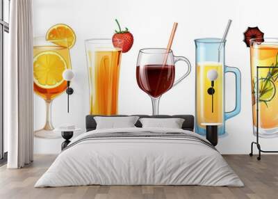 Vector illustration of assorted beverages on a white background Wall mural