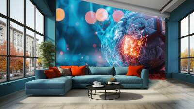 Glowing Football In A Cyberpunk Setting With Copy Space, Football Background Wall mural