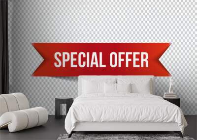 Red special offer banner with shadow on transparent background. Can be used with any background. Vector illustration. Wall mural