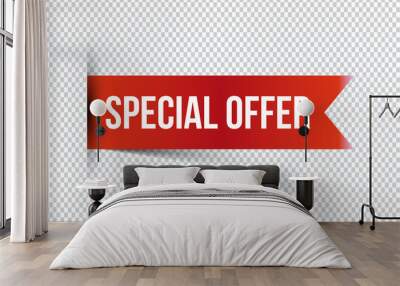 Red special offer banner with shadow on transparent background. Can be used with any background. Vector illustration. Wall mural