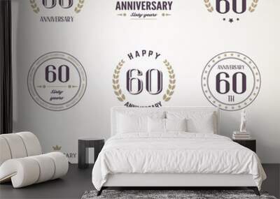 Sixty years anniversary celebration logotype. 60th anniversary logo set. Wall mural