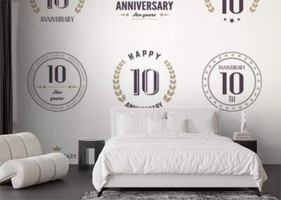 Ten years anniversary celebration logotype. 10th anniversary logo set. Wall mural