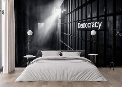 Democracy in prison - a symbolic representation of totalitarian systems. Wall mural