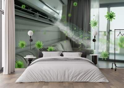 Green bacteria coming out of an air conditioner in a living room, highlighting the importance of cleanliness and maintenance. Wall mural