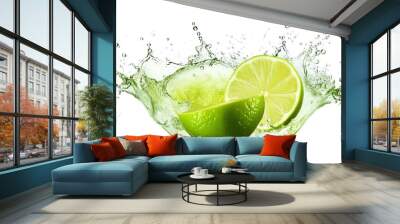 Lime with water splash on white background, Generative AI Wall mural