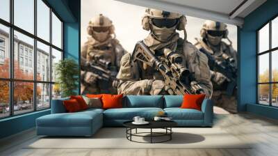 Military special forces soldiers in warzone, Generative AI Wall mural