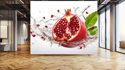 Pomegranate with water splash on white background, Generative AI Wall mural