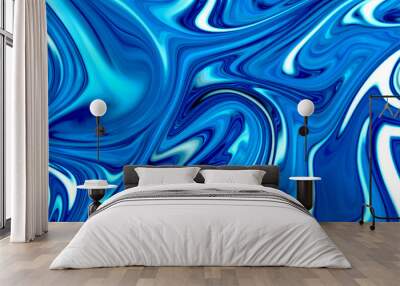 Modern Art Pattern. Liquid Abstract Ice Winter Pattern With Blue Graphics Color Art Form. Digital Background With Abstract Liquid Flow. Wall mural