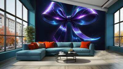 A vibrant blue and purple bow with a metallic sheen, glowing with an electric current against a dark background. Lightning strikes accentuate the energy flow. Wall mural