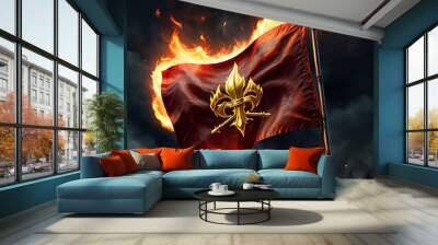 Fiery Flag Waving In The Wind, Burning Bright Wall mural