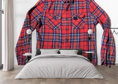 Warm Flannel winter checkered shirt isolated on white background Wall mural