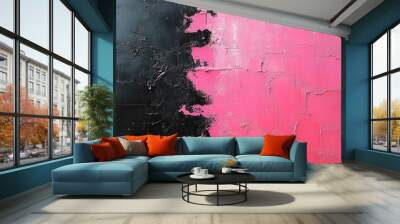 Abstract painting with black and pink hues. The texture is interesting with a lot of depth and dimension. Wall mural