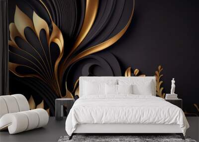 abstract black and gold floral pattern background Wall mural