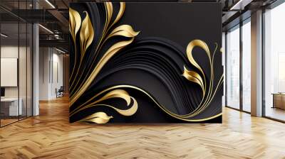 abstract black and gold floral pattern background Wall mural