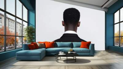 Back Of A Head. Portrait of Black Businessman Standing Against White Background Wall mural