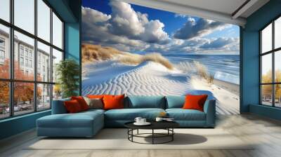 Beach Dunes. Coastal Beauty at the Baltic Sea with White Sand and Blue Sky Wall mural