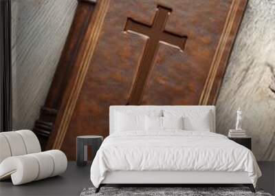 Bible Isolated on White Background. Holy Christian Book Symbol with Cross and Jesus Christ Illustration Wall mural