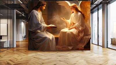 Biblical Annunciation: Ancient Belief of the Angel Gabriel's Appearance to Mary in Christian Scriptures. Generative AI Wall mural