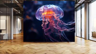 bioluminescent jellyfish underwater, generative ai Wall mural