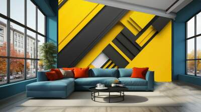 Black and Yellow Shapes. Abstract Geometric Background with Bold Contrasting Design Wall mural