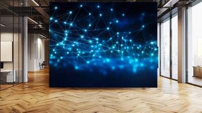 Blue Science Background with Digital Flow, Connecting Points and Lines. Futuristic Technology Concept with Dots, Lines, Light and Data: Generative AI Wall mural