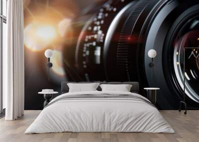 Camera Lens Background. Close-up Shot of Lens with Light Effects for Photography Enthusiasts Wall mural