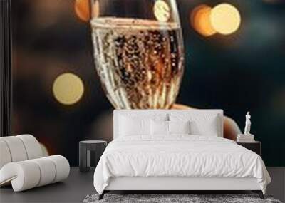 Cheers to the New Year! Woman Holding a Glass of Sparkling Champagne for Christmas Celebration Wall mural