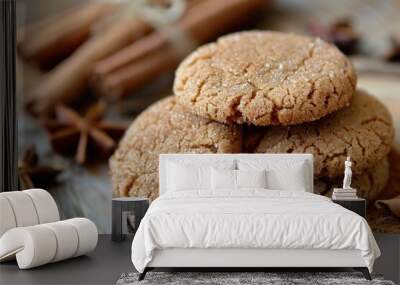 Cinnamon Cookie. Warm Homemade Bake. Gingersnap Biscuit for Christmas Wall mural