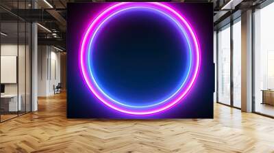 Circle Light Effect. Neon Glow Burst with Motion Blur and Energy Waves. Round Frame for Design Isolated on Black Background Wall mural