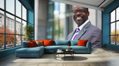 Corporate Male. African American Mid-Life Businessman Expressing Joy and Happiness Wall mural