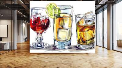 Drinks At A Bar. Vodka Shots in White Cups - Alcohol Beverage Flyer Design Wall mural