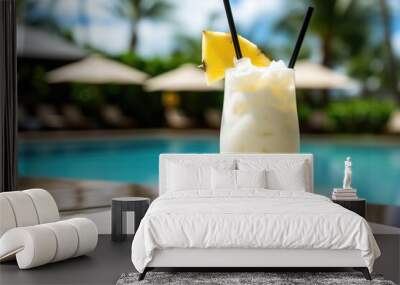 Escape To Paradise: All-Inclusive Resort For Your Summer Getaway - Refreshing Pina Colada Cocktail By The Pool Wall mural