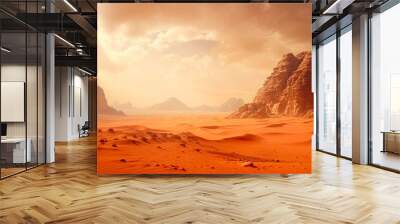 Explore the Red Planet on Earth: Wadi Rum Desert, Jordan, the Ultimate Shooting Location for Fiction Movies. Generative AI Wall mural