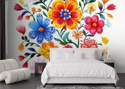 Fiesta Flowers Watercolor Background: Mexican Floral Illustration for Summer Wedding Wall mural