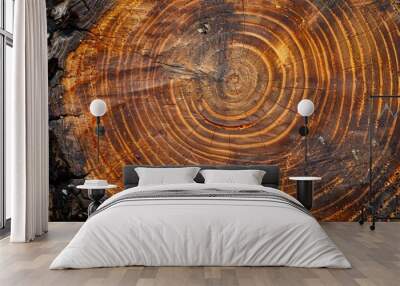 Forest Abstract. Ageing Rings of Tree Stump - Circular Section with Brown Bark Background Wall mural