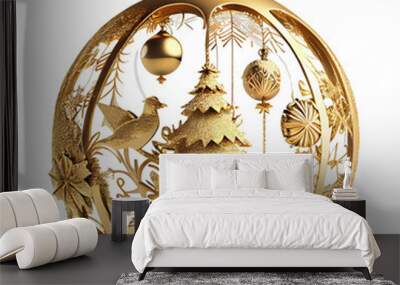 Gold Christmas bauble tree decoration with other design elements isolated on transparent background Wall mural