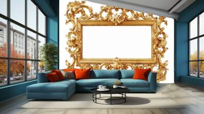 Gold Paint Frame. Antique Classic Baroque Wooden Frame with Floral Carvings in Gold Paint Wall mural