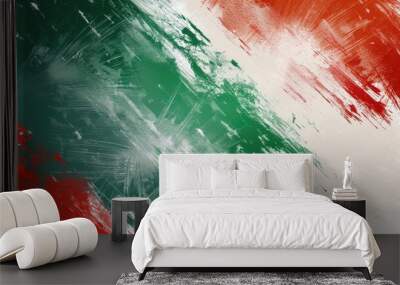 Italian Background. Abstract Brush Strokes in Green, White, and Red Colors Wall mural