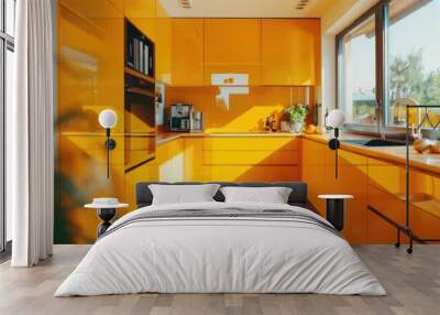 Kitchen Yellow: Stylish Modern Interior Design with Luxurious Home Views Wall mural